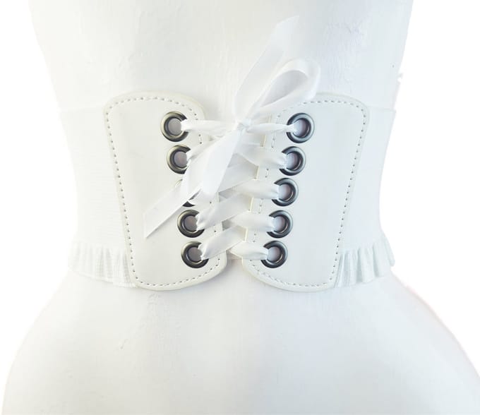 BamBella ® - Riem Maat S M L - Wit Korset Mode Body Gothic Goth taille riem veter sluiting korset belt