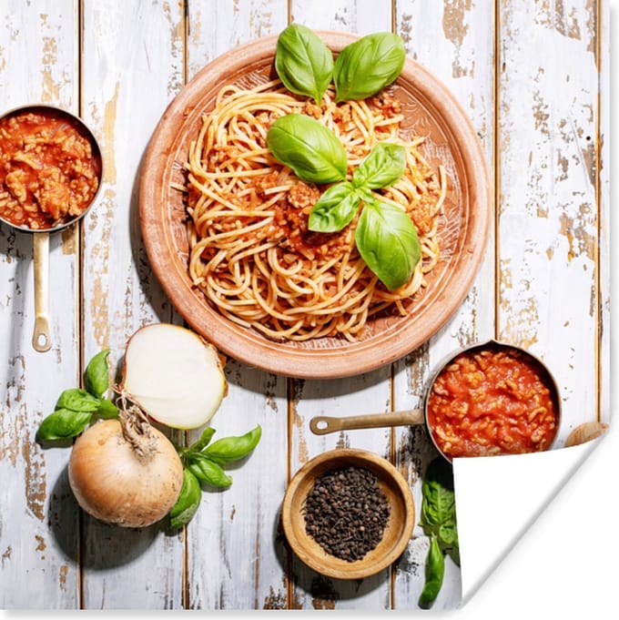 Poster Pasta - Basilicum - Groente - 100x100 cm XXL