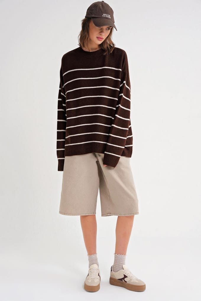 Gestreepte Crewneck Relaxed Brei Pullover Trui