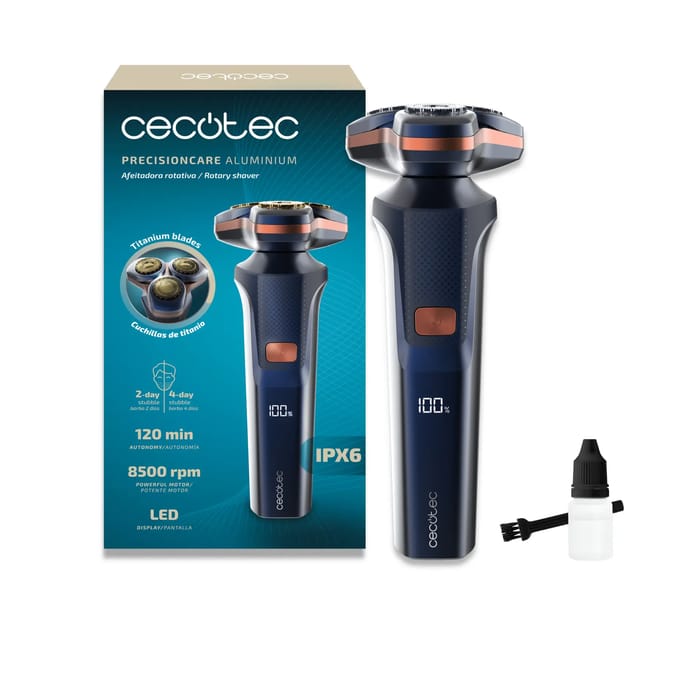 Cecotec PrecisionCare Aluminium Elektrisch Scheerapparaat LED, titanium, 2 snelheden, 2u batterij