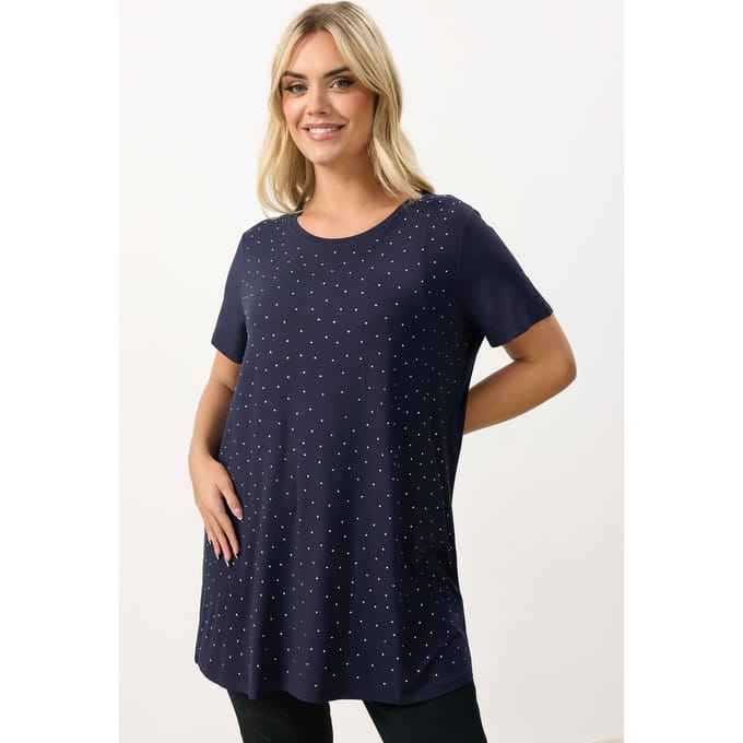 Yours Marineblauwe Top Met Strasssteentjes Size 50-52