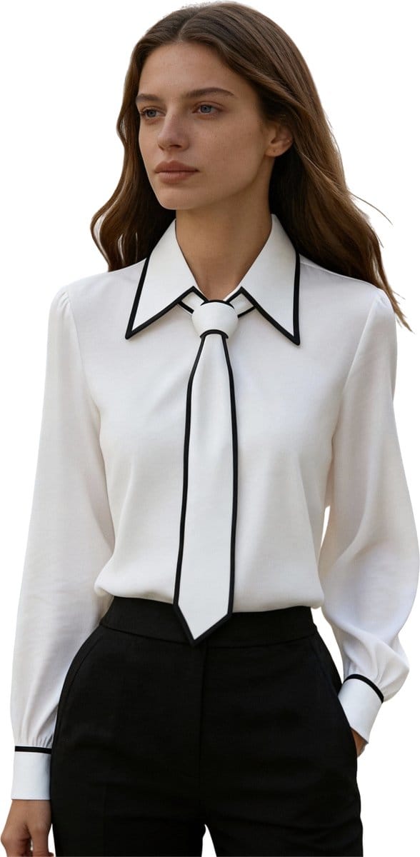 Chique Overhemd met Stropdas - Fluweel - Mode - Wit - Blouse