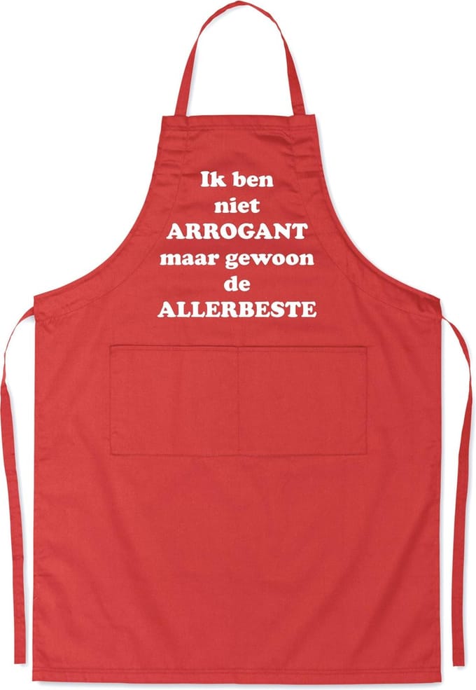 Benza Schort Ik ben niet ARROGANT maar gewoon de ALLERBESTE - Grappige/Leuke/Mooie/Luxe Keukenschort - Rood