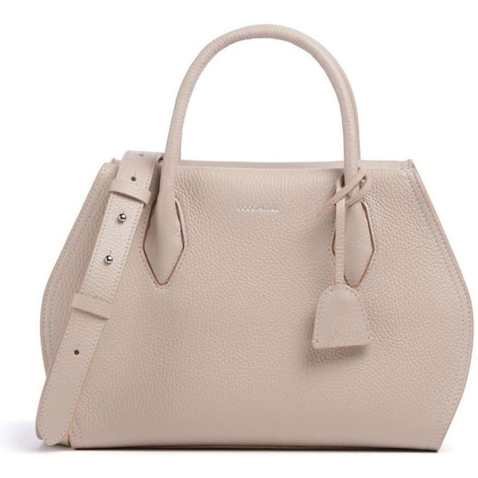 COCCINELLE Leren Schoudertas Handtas Lord Handbag Grained Leather Rosette Beige