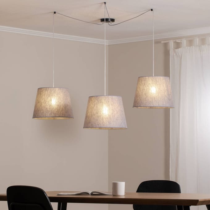 EMIBIG LIGHTING Ascot hanglamp, grijs, stof, 3-lamps, decentraal
