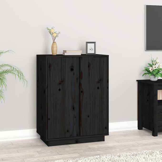 vidaXL - Dressoir - 60x35x80 - cm - massief - grenenhout - zwart