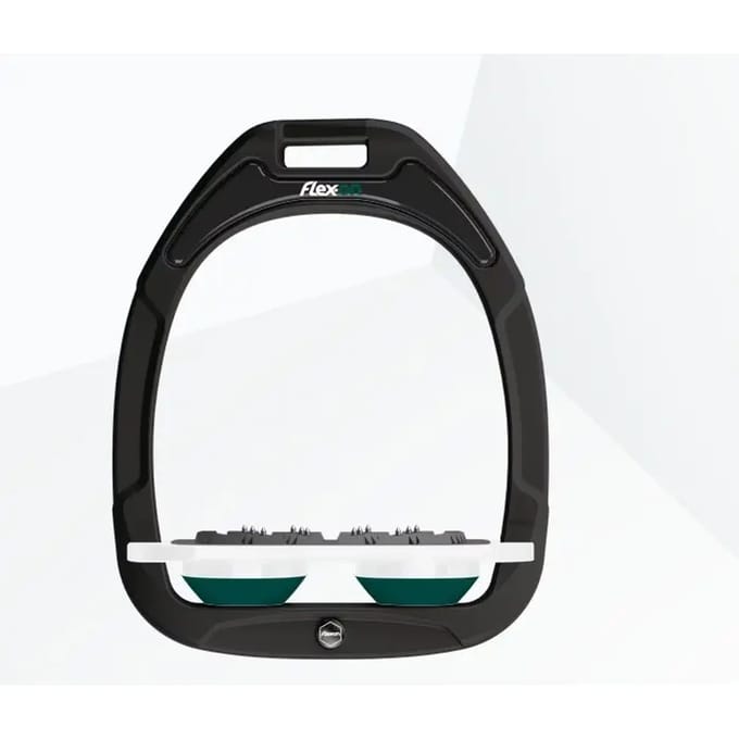 Zwarte/Witte/Groene Ultra Grip Platte Stijgbeugels Flex-On Green Composite