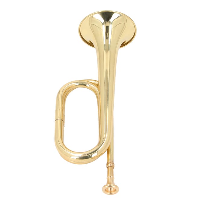 C Sleutel Spaanse Bugel Messing Cavalerie Trompet Blaasinstrument 11cm Diameter 34cm Hoogte beige