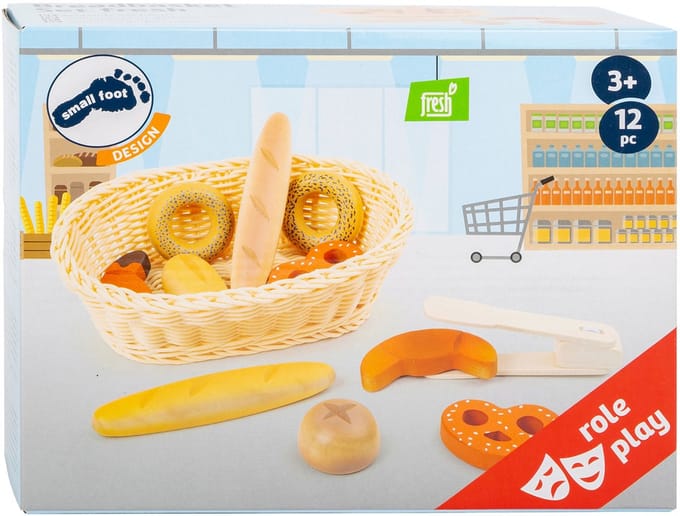 Small Foot - Plastic Bread Basket with Play Food Bread 12dlg.