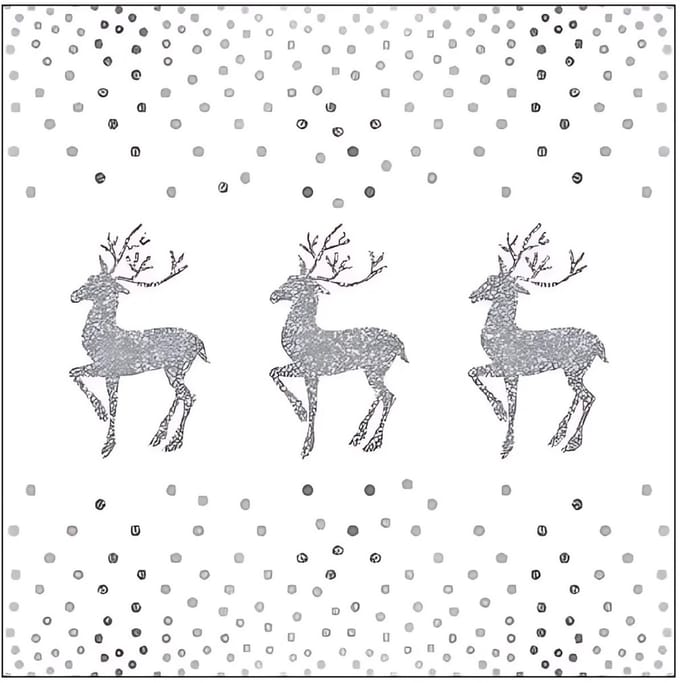 Ambiente Kerst servetten - 20x - rendier en stippen - wit / zilver - 33 x 33 cm - papier - kerstservetten/kerstdiner servetten