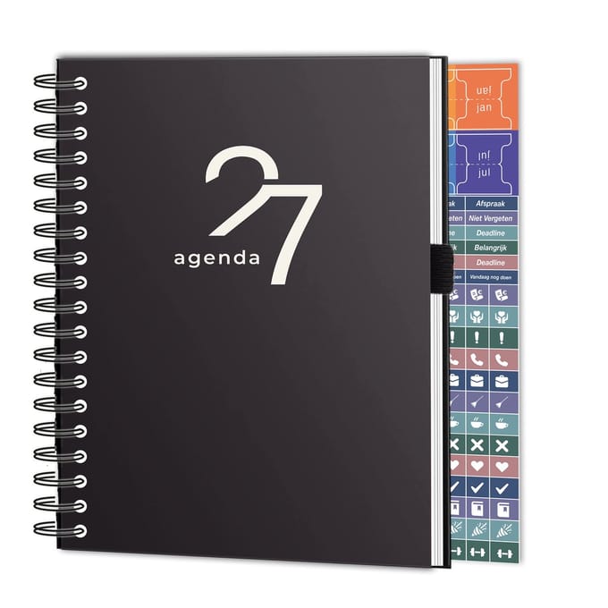 Huurdies Agenda 2027 - A5 Weekagenda - Hardcover - 1 Week op 2 Pagina's - Inclusief Planstickers - Zwart