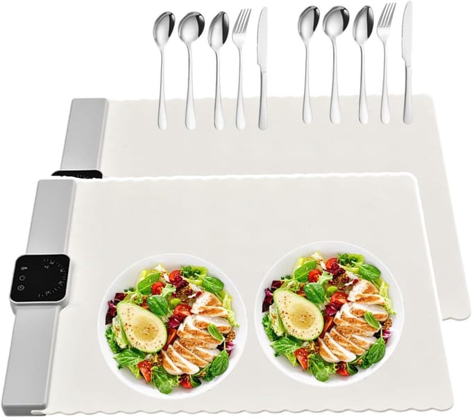 Opvouwbare Warmhoudplaat - Voedselverwarmer Set - Eten Warm Houden - Instelbare Timer - 2 Stuks - Wit