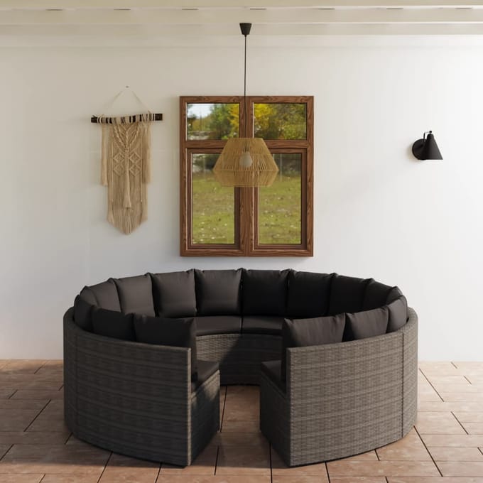 vidaXL - 8-delige - Loungeset - met - kussens - poly - rattan - grijs
