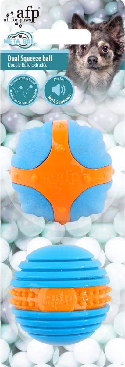 All For Paws Dual Squeeze Ball - Hondenspeelgoed - Ø6.3 cm Oranje Blauw