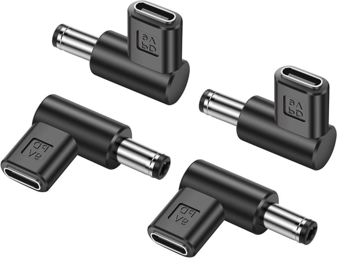 90° DC 5.5 x 2.5mm naar USB C Adapter, 9V 5525 Plug naar USB Type C PD Emulator voor LED Verlichting, Router en Mobiele Voeding (4 Stuks)