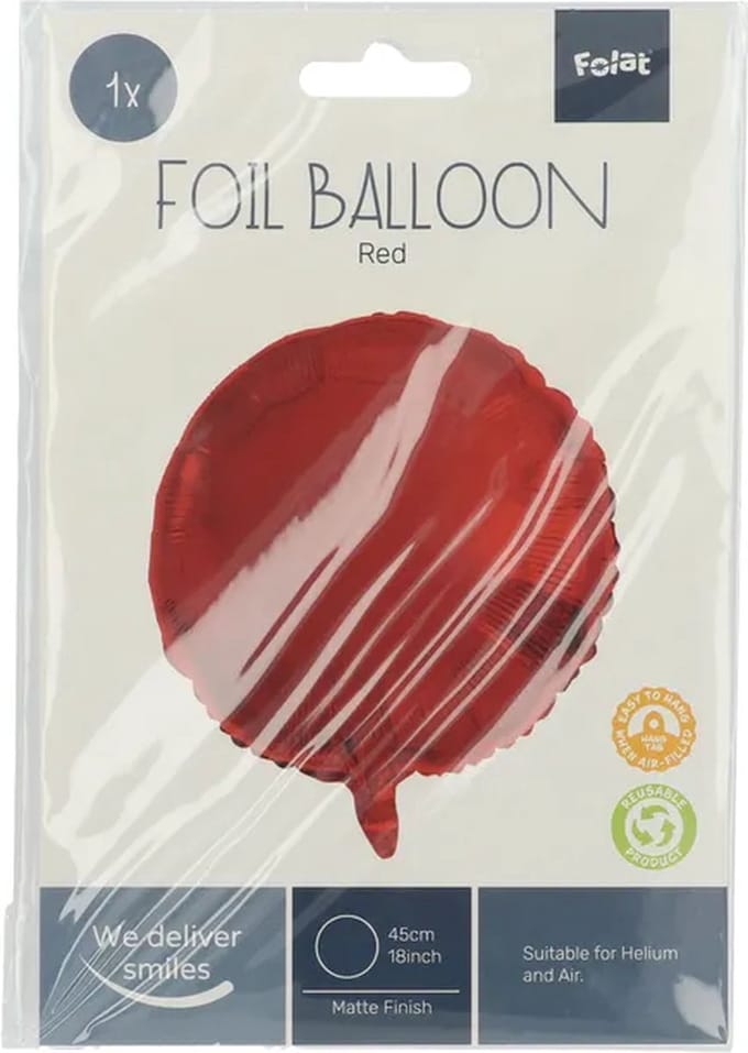 Folat - Folieballon Rond Mat Rood - 45 cm
