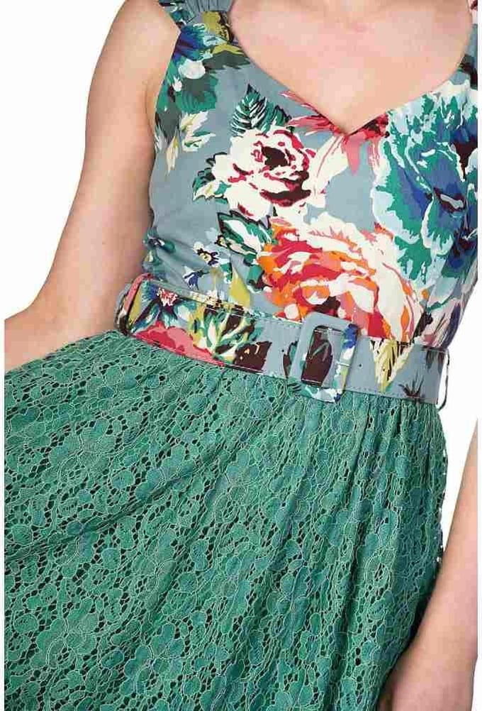 Dancing Days - MIXED FABRIC Flare jurk - 3XL - Groen