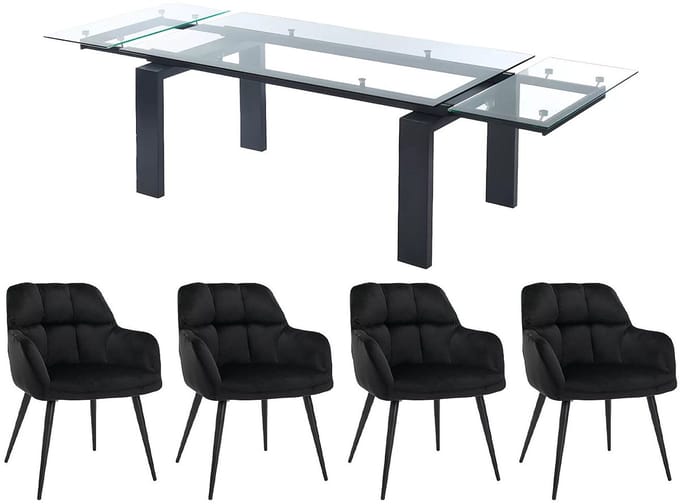 Vente-unique Set van tafel LUBANA + 4 stoelen PEGA - Transparant en zwart