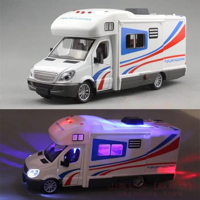 1:28 Diecast Luxe Camper Speelgoed Auto Model met Geluid en Licht voor Kinderen Cadeau B389