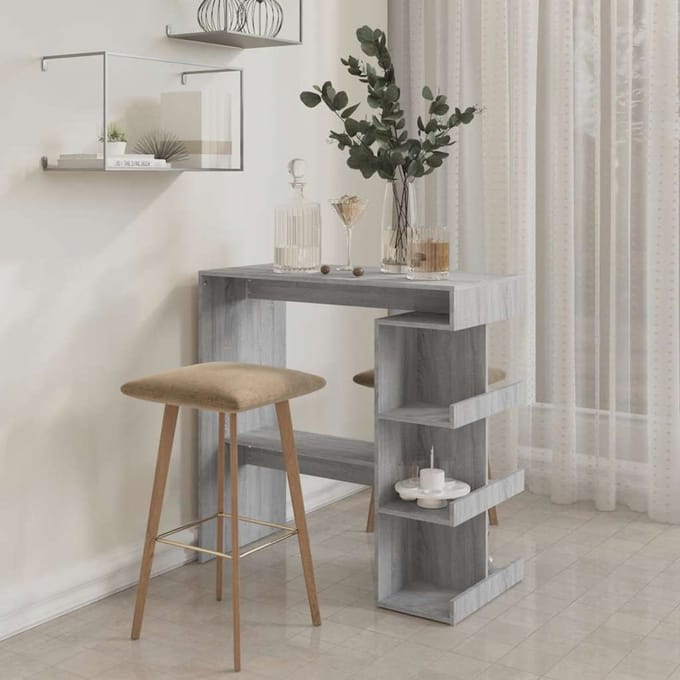 vidaXL - Bartafel - met - opbergrek - 100x50x101,5 - cm - grijs - sonoma