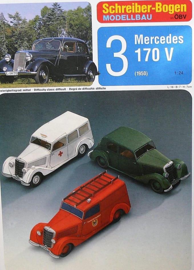 modelbouw, bouwplaat Mercedes 170 V, schaal 1;24