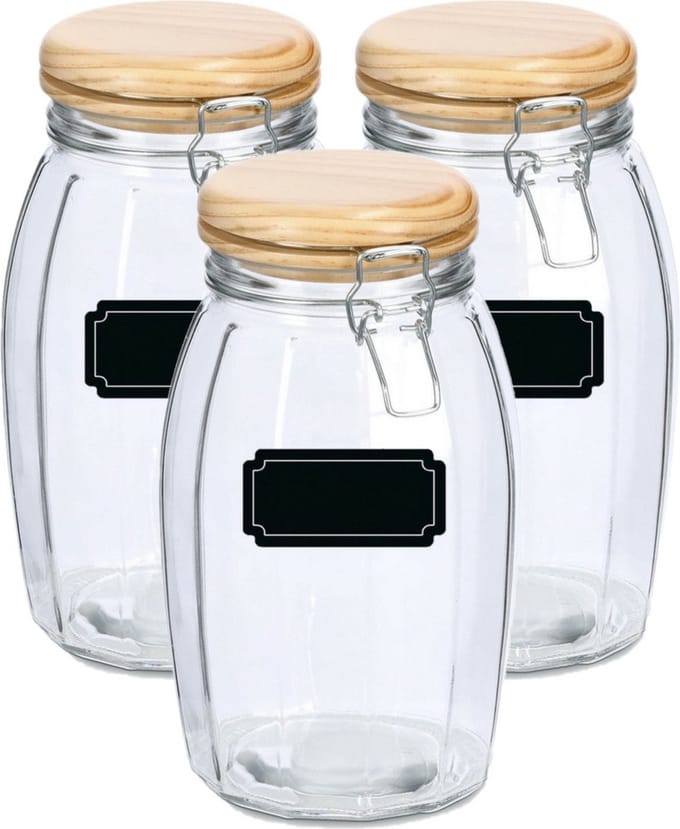 Weckpotten/inmaakpotten - 6x - 1.85L - glas - met beugelsluiting - incl. etiketten