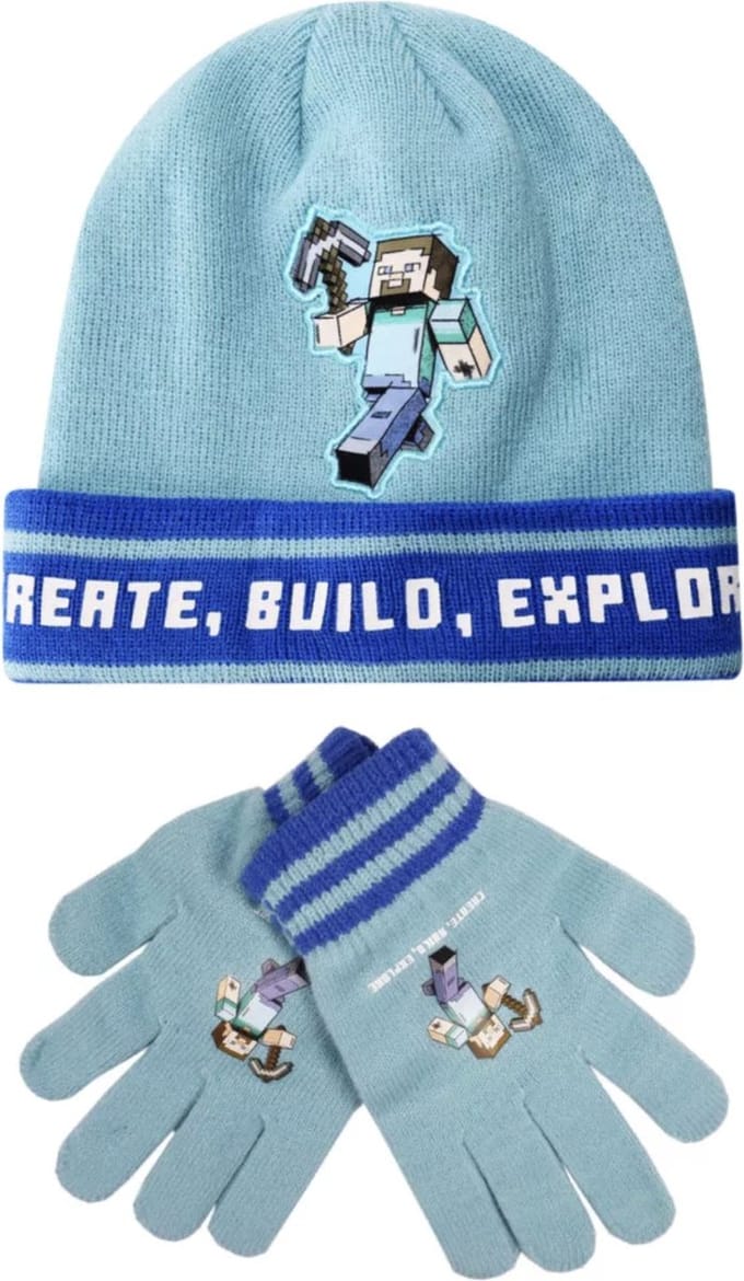 Minecraft muts en handschoenen Maat 56