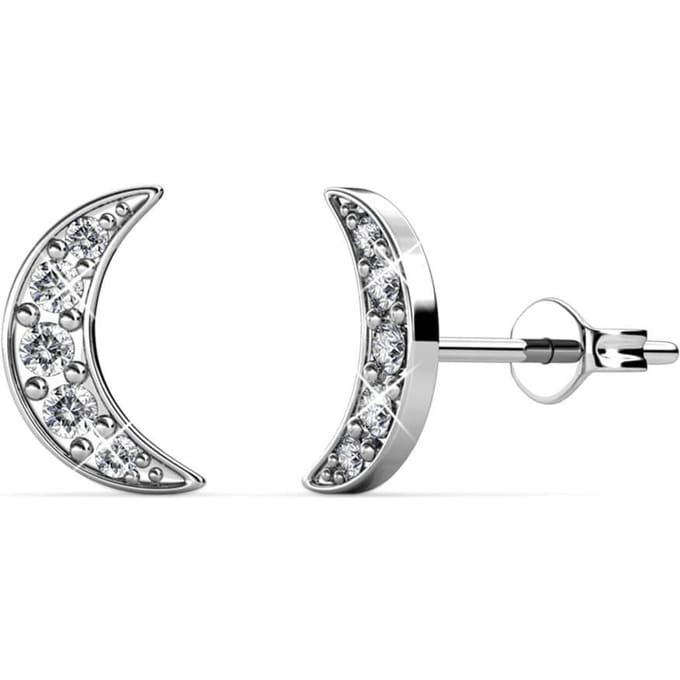 Halve maan oorbellen - zilver en kristal