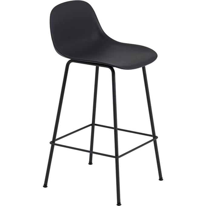 Muuto - Fiber barkruk met rugleuning - buisonderstel  - zwart - frame zwart