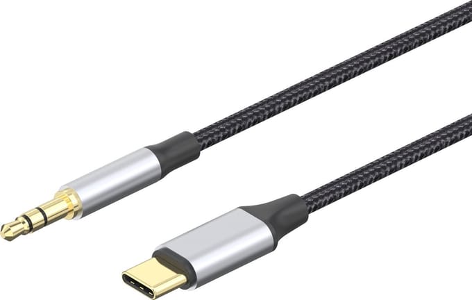USB-C naar 3.5mm Jack Aux Kabel DAC Connector 1 meter Grijs -USB C naar 3.5mm Audio Jack | USB C Aux Adapter | 3.5mm Audiojack | 2-in-1 | Type USB-C | USB-C Charge | Adapter | Smartphone 3.5 Audio Jack