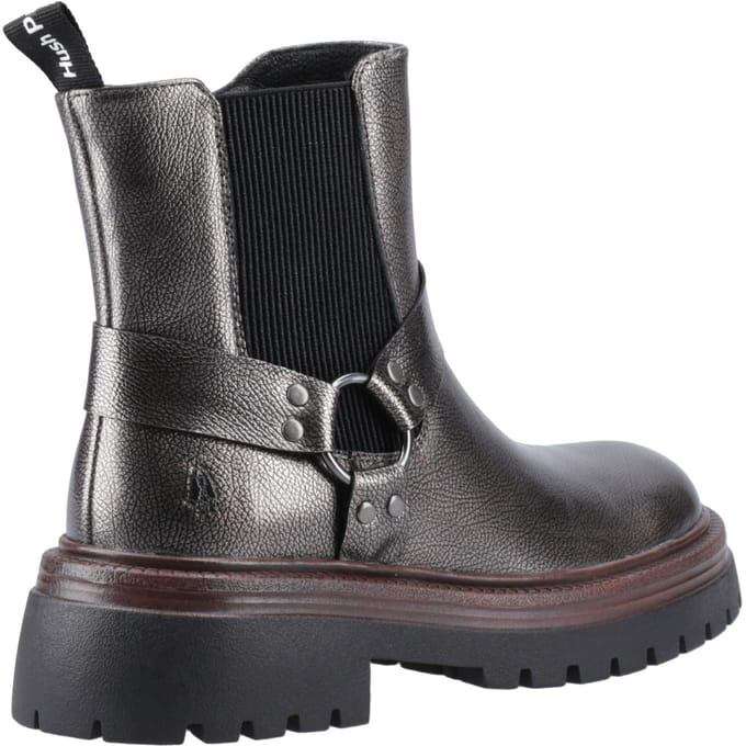 Hush Puppies Raye Leren Dames Pewter Plat Chelsea Laarzen