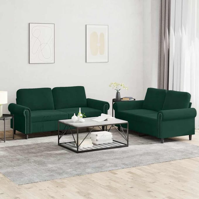 vidaXL - 2-delige - Loungeset - met - kussens - fluweel - donkergroen