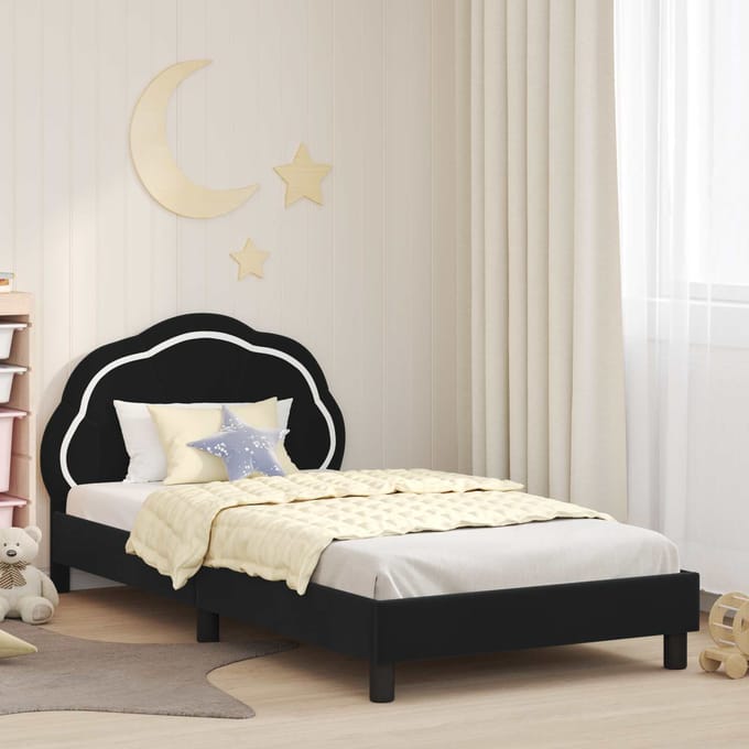 vidaXL - Kinderen - bedframe - met - hoofdboard - Zwart - 90 - x - 190 - cm - Fluweel