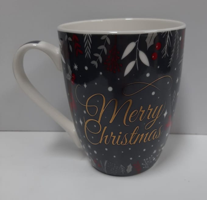 Kerst mok Merry Christmas donker grijs