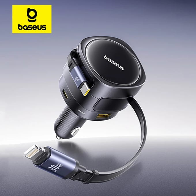 Baseus 90W USB Type-C autolader Dubbele intrekbare kabel PD QC SCP AFC PPS Snel opladen voor tablet iPhone Samsung Huawei Xiaomi
