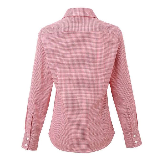 Premier Dames/Dames Micro Gingham geruit katoenen shirt met lange mouwen (Rood/Wit)