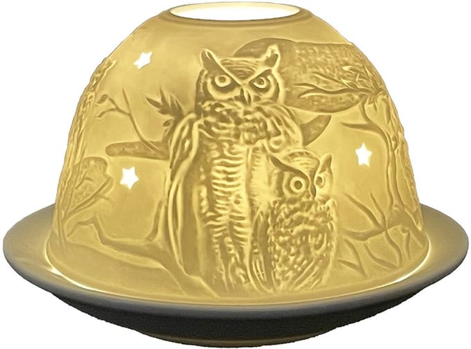 Clayre & Eef Waxinelichthouder Ø 12x8 cm Wit Porselein Uil