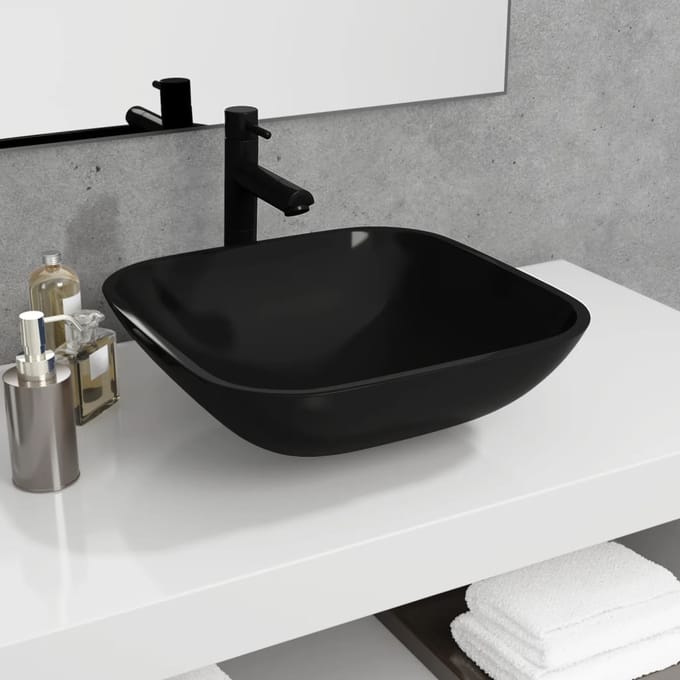 vidaXL - Wasbak - 42x42x14 - cm - glas - zwart
