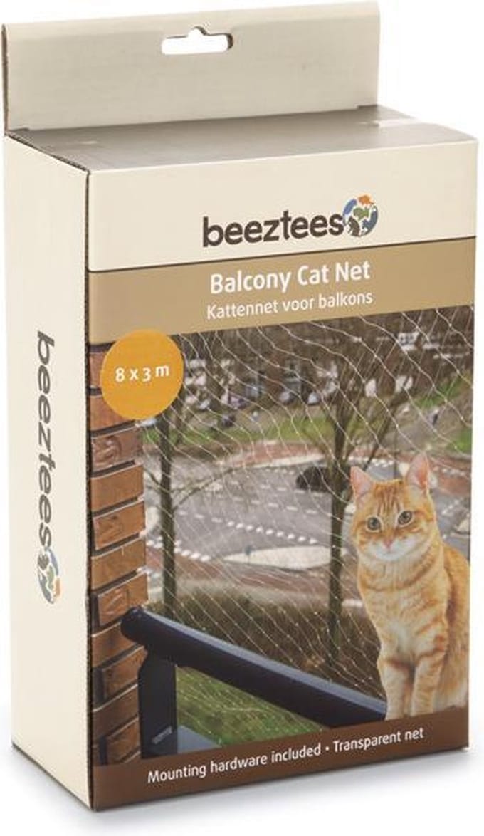 Beeztees Kattennet - Kattengaas voor balkon - Eenvoudig te bevestigen - Transparant - 8x3 m