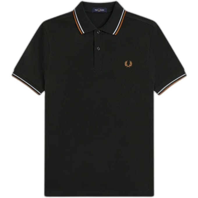 Fred Perry Twin tipped polo - night green dusky blue dark caramel