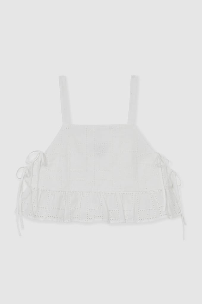 Reiss Broderie Side Tie Top White Maat: S | Mouwloze Tops Outlet | Dames | Wit