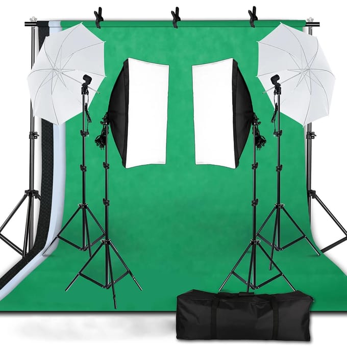 Andoer Studio Fotografie Light Kit Softbox Verlichtingsset Inclusief 45W LED-lampen / 50x70cm UK Plug black