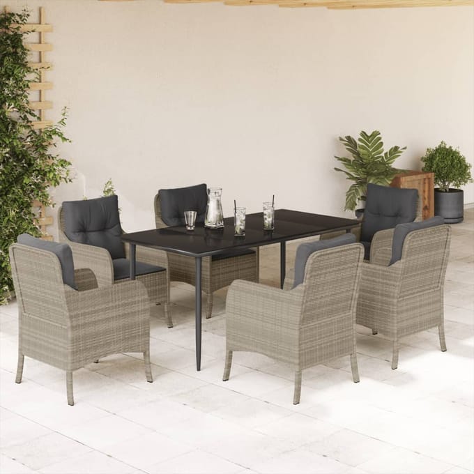 vidaXL - 7-delige - Tuinset - met - kussens - poly - rattan - grijs