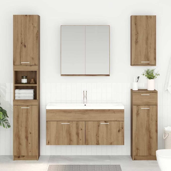 vidaXL Wastafelkast met opslag met de deur Artisan Eiken Bewerkt hout