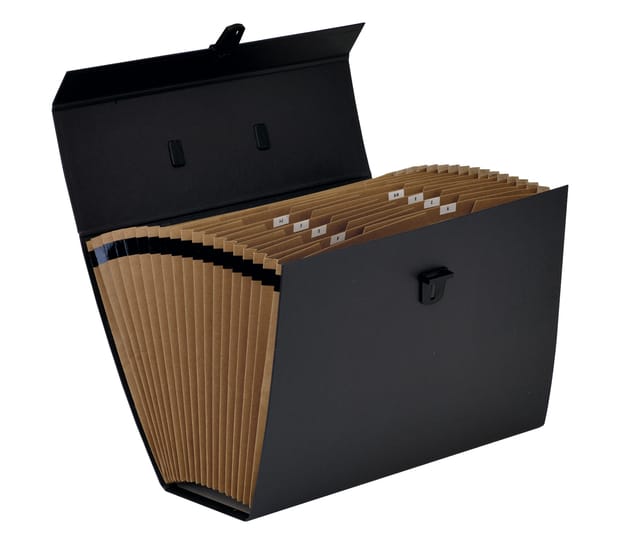 Bankers Box Aktetas met Harmonicamap – 19 Vakken – Document Organizer A4 – Met Handgreep & Sluiting – Zwart/Blauw
