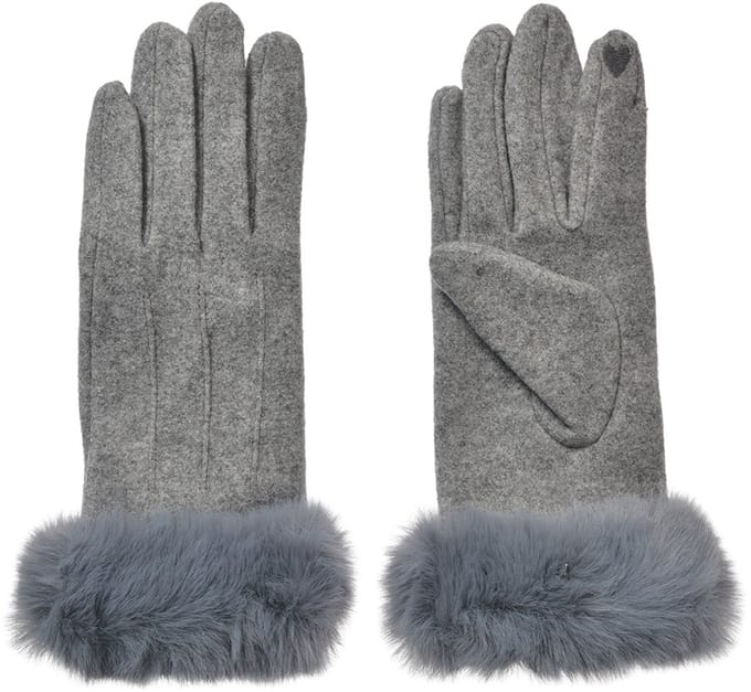 Clayre & Eef Handschoenen met imitatiebont 9x23 cm Grijs Polyester