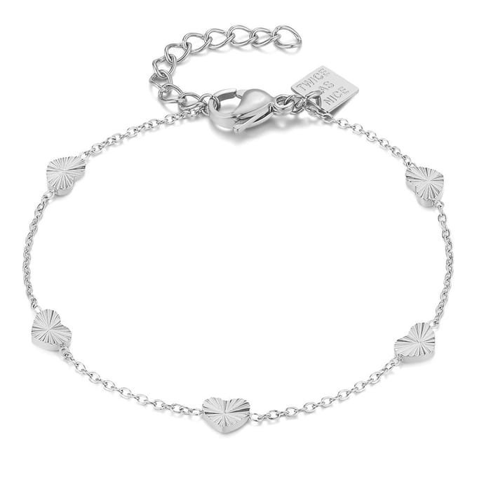 Twice As Nice Armband in edelstaal, hartjes 16cm+3cm