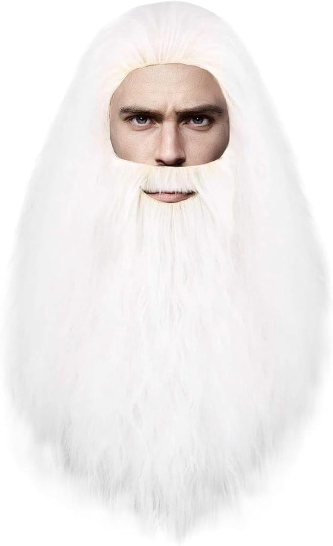 Langharige Tovenaar Perkament met Baard voor Cosplay, Halloween en Feestkleding Accessoires (Wit)
