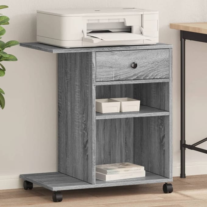 vidaXL - Printerkastje - met - wielen - 60x40x68,5 - cm - grijs - sonoma - eikenkleur
