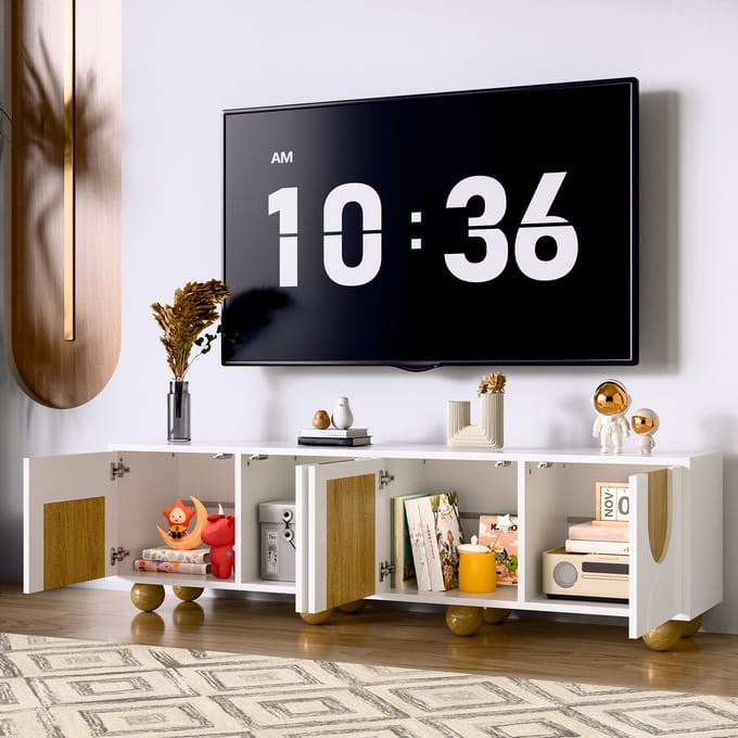 REDOM - TV-meubel - MDF - met deuren - 175 x 38 x 50 cm - Natural,White